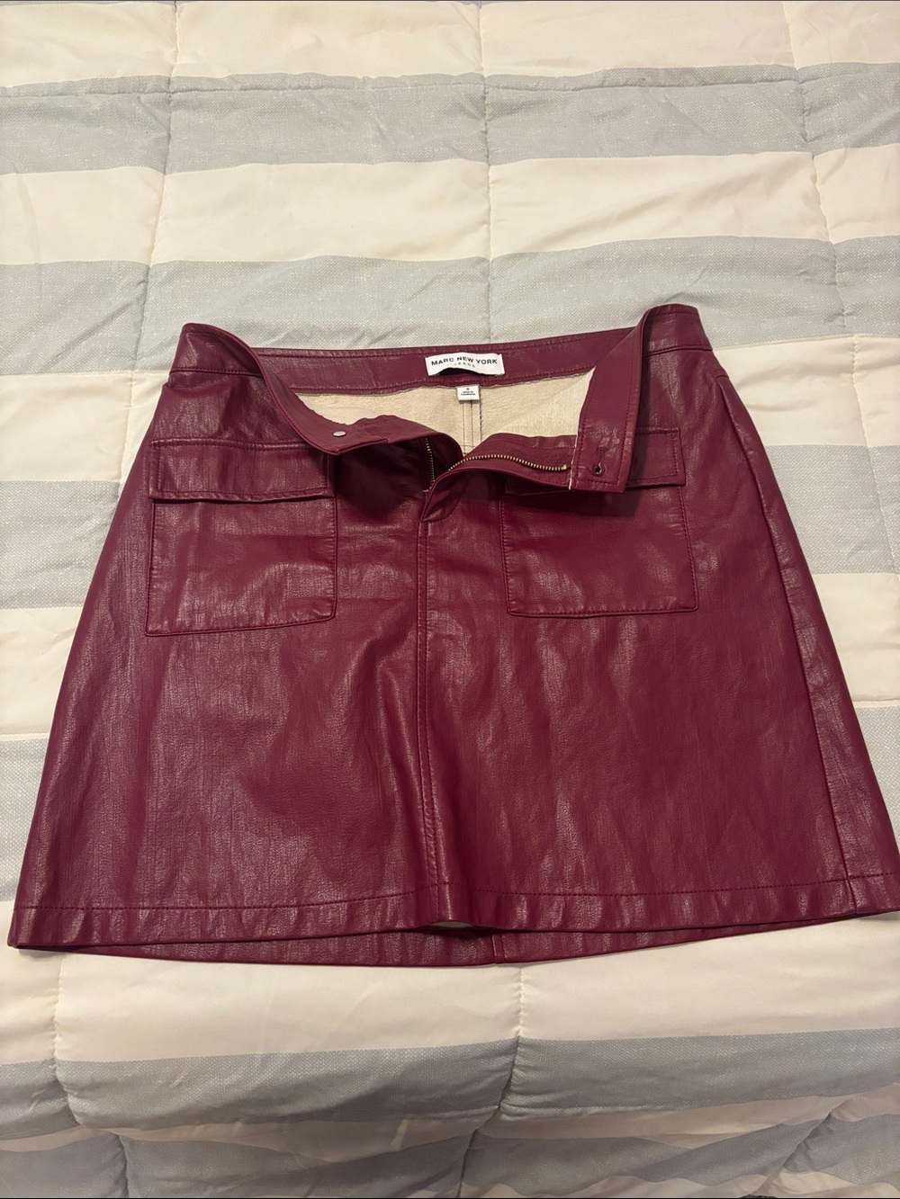 Marc New York Burgundy Faux Leather Mini Skirt with Front Pockets